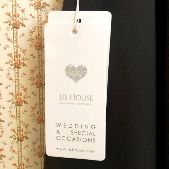 NWT JJ’s House Empire Chiffon Lace Sequin Modest Formal Dress in Black | 8 - Picture 5 of 7